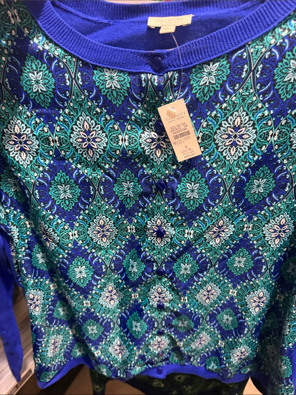 Talbots Blue and Teal Patterned Long-Sleeve Top
